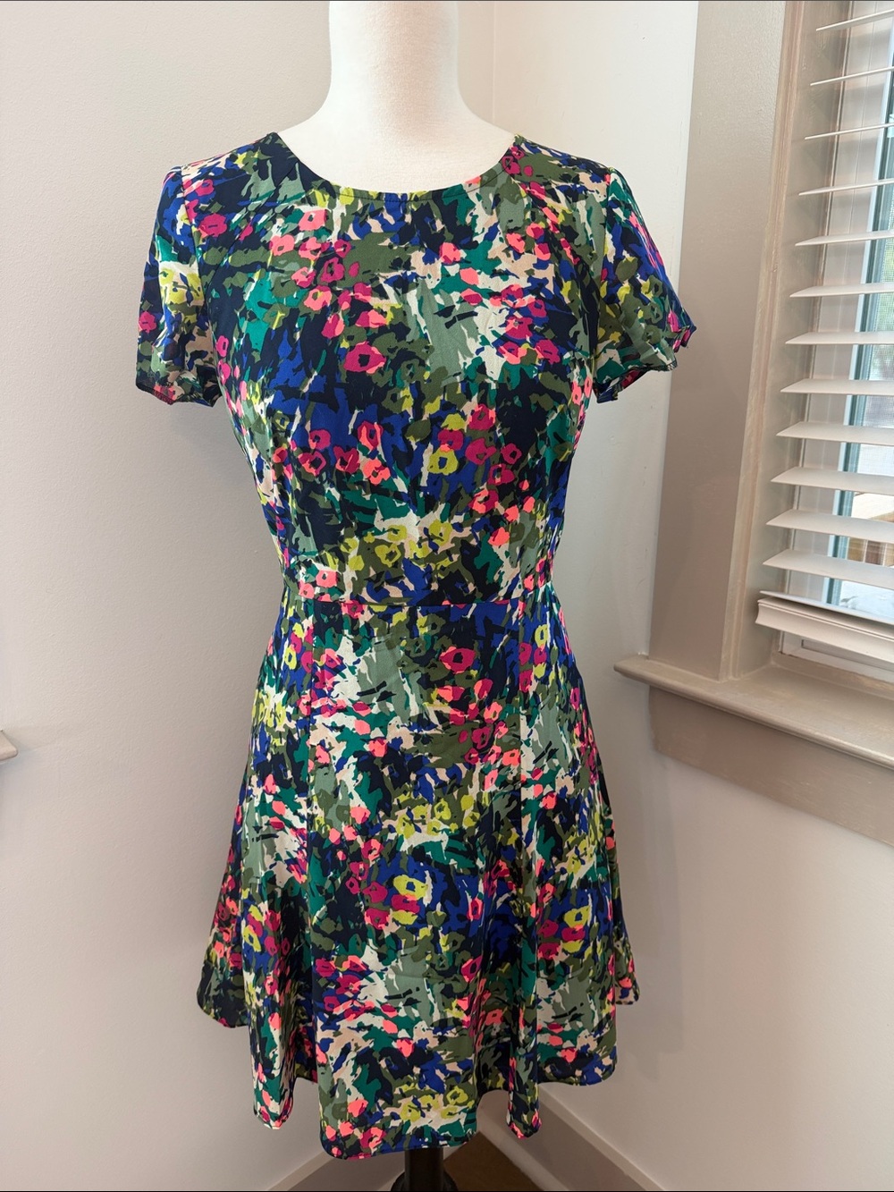 J Crew Floral A-Line Short Sleeve Dress in Multi-Color